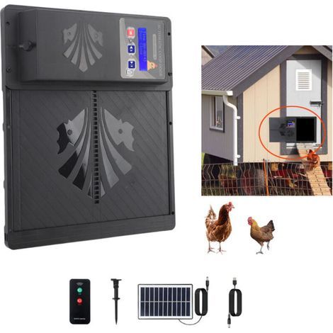 3-in-1 Solarer Hühnerstall-Automatiktor – Lichtsensor – Timer – Wasserdicht IP45 – USB- und Solarbetrieb – 34,5 x 29 cm (1/5)