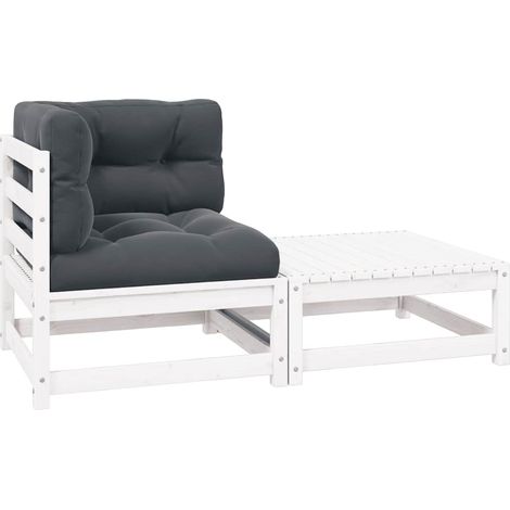 2-tlg. Garten-Lounge-Set mit Kissen Weiß Kiefer Massivholz