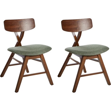 Conjunto de 2 sillas de comedor asiento tapizado en poliéster acolchado respaldo y estructura de madera de caucho comedor marrón oscuro y verde Leland