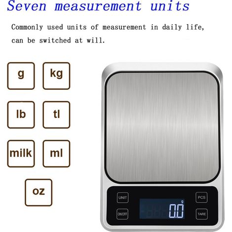 Balance de précision 5 kg/0,1 g, rechargeable par USB, en acier inoxydable.