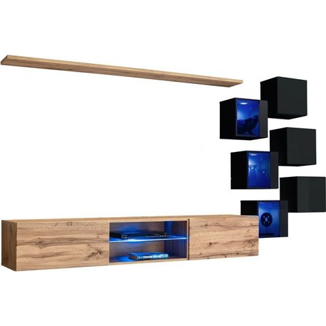 Conjunto de muebles de salón SWITCH XXI diseño, color roble y negro.