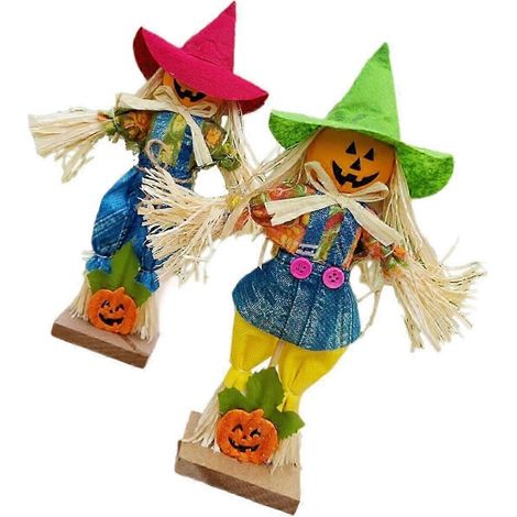 Lot de 2 épouvantails décoratifs d'Halloween, ornements d'automne, figurines d'épouvantails à poser pour magasin, porche, fête, maison ou jardin.-ghost (1/5)