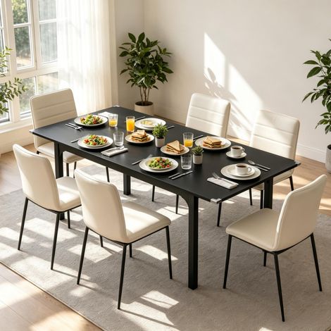 Table à manger extensible 4 à 6 personnes 120-160 x 70 cm MDF acier noir OKWISH (1/5)