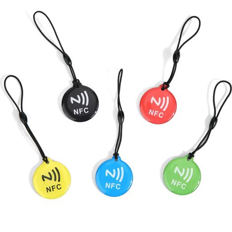 Lot de 5 Étiquettes NFC, Cartes Vierges Programmables Porte-Clés 215 Étanche Compatible avec Tous les Téléphones et Appareils NFC (5 Couleurs) (1/5)