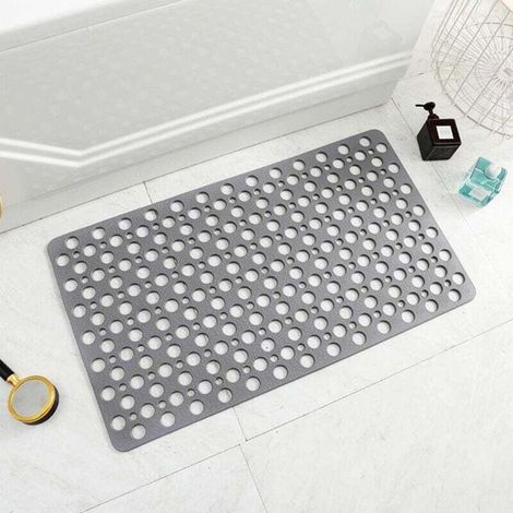 Non-slip, anti-mold bath mat, made of TPE, non-slip shower mat, antibacterial with suction cups and drainage hole, perfect for everyone's safety, grey 43 x 75 cm.