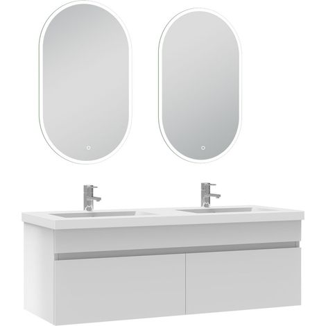 Ocean meubles double vasque 120cm vasque + miroir lumineux Blanc (1/5)