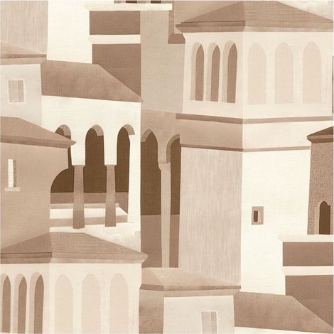 Graphic wallpaper wall Profhome 791869 hot embossed non-woven wallpaper slightly textured with architectural subjects matt beige light brown cream 5,33 m2 (1/5)