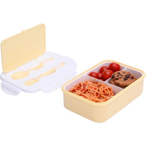 Boite A Dejeuner - Boite Bento 3 Compartiments 1400 ml - Micro-ondes Refrigerateur Lave-vaisselle - Avec Couverts Et Clips Etanche - 1 Unite (1/5)