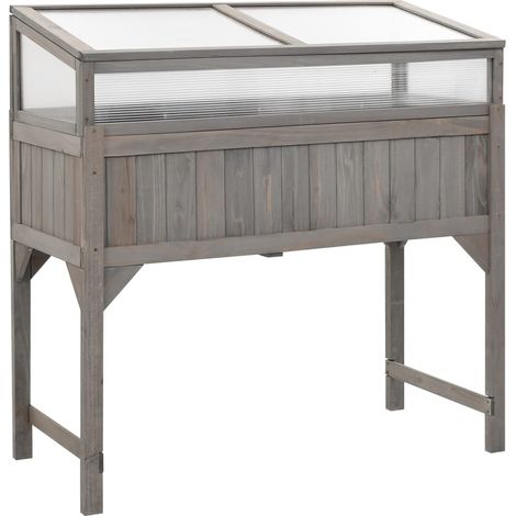 Fioriera aiuola rialzata piante fiori giardino con serra 110 x 54 x 120 cm legno massello di abete 020000961