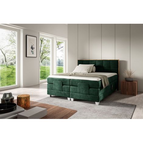 Boxspringbett Elektrisch Bett HENRY 200x200cm in Stoff Fresh Flaschengrün (1/2)