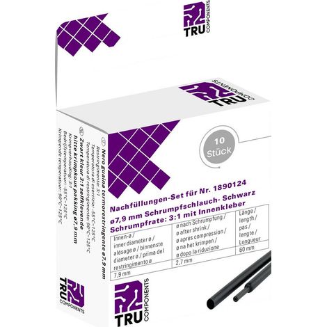 GAINE THERMORÉTRACTABLE AVEC COLLE TRU COMPONENTS T1807CA006F 8435028 NOIR 7.90 MM TAUX DE RETREINT:3:1 10 PC(S) (1/3)