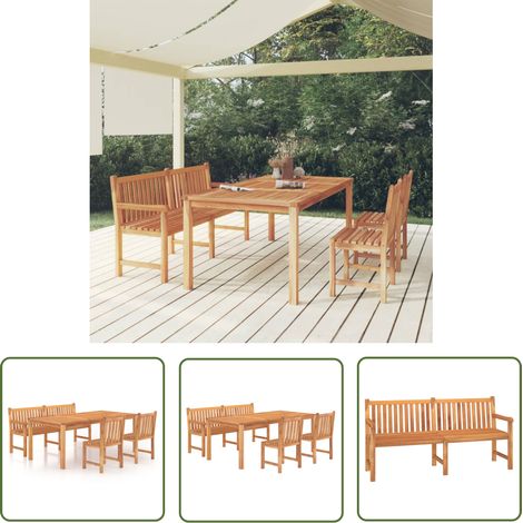 The Living Store 4-tlg. Garten-Essgruppe Massivholz Teak - Gartenmöbel - Essgruppe - Teakholz - Outdoor Möbel - Gartentisch (1/5)