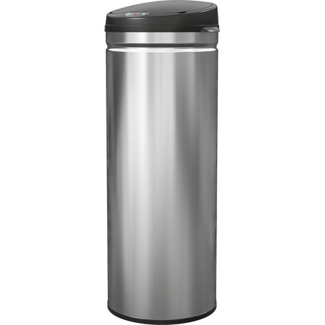 Poubelle capteur 50L fermeture amortie sans contact acier inoxydable argent