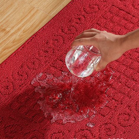 Tapis de sol demi-cercle en fibre de polyester, absorbant et antidérapant, pour intérieur et extérieur, rouge foncé, 48 x 78 cm / 18,9 x 30,7 pouces. (1/5)