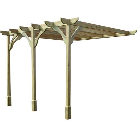 Wall Mounted Premium Pergola 3 Posts - Wood - L480 x W660 x H270 cm - Light Green
