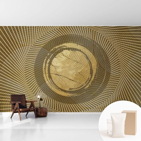 Tapete Vliestapete mit Kleber - Wanddekoration - Wandfolie - 3D Tapete Wand - Wohnungsdeko Strahlende Linien 416x254 cm (1/5)