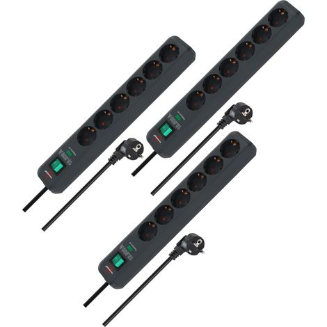 Bloc multiprise 6 Prises avec parasurtenseur (multiprise avec Protection de Contact Accrue, Interrupteur et câble de 1,5 m) Anthracite