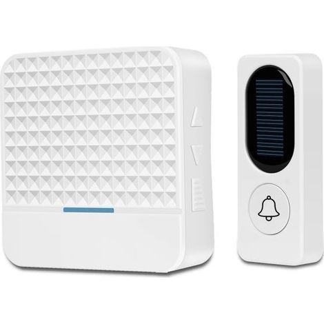 Wireless solar-powered doorbell, electronic, effective range of 100 meters, 4 volume levels, 52 ringtones, white. (1/5)
