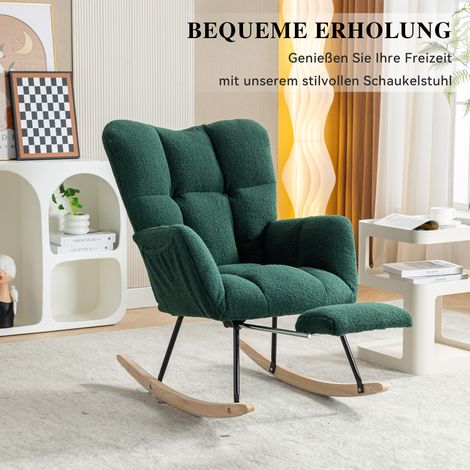 Fauteuil à bascule vert en tissu bouclette avec repose-pieds escamotable, fauteuil relaxation confortable pour salon (1/5)
