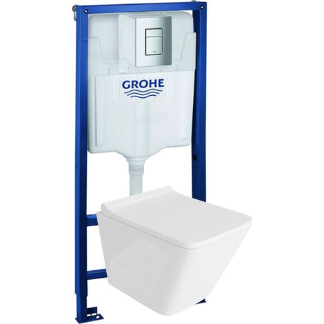 GROHE Bâti-support Solido + Lavita WC Lago suspendu blanc sans bord + panneau de commande Delta 25 chrome  Kit complet WC