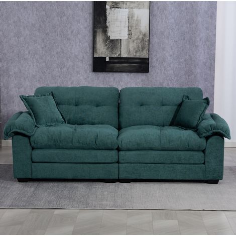 Canapé 2 places 214x89x93 cm vert en chenille rembourrée avec assise profonde et coussins inclus (1/5)