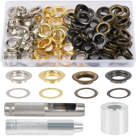 120 Sets Oeillet pour Bache, 14mm Oeillet Couture, Métalliques Oeillets Sertir Incluant l'outil de Perforation, Le Socle, l'outil d'installation, Oeillets pour Tissu, Cuir, Rideaux, Bannière (1/5)