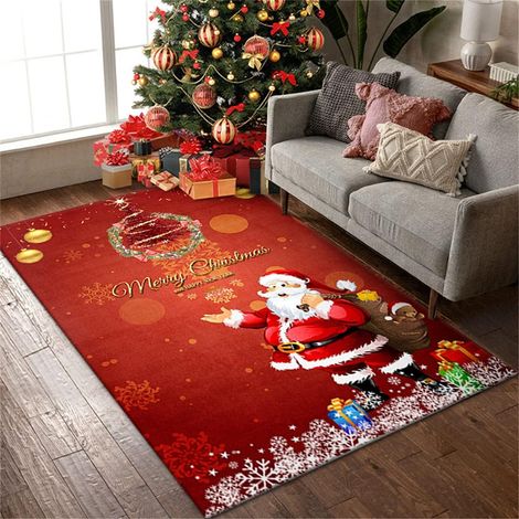 Tapis de Noël pour salon, chambre à coucher, couverture de lit, tapis de sol patchwork, motif flocons de neige (rouge, 80 x 120 cm) (1/2)