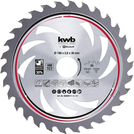 Einhell 49586956 Lama per Sega Circolare HM Ø 190 mm foro 30 mm 30 denti larghezza taglio 2,0 mm legno e PVC (1/2)