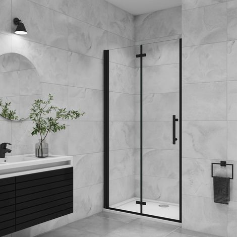 70x195cm 6mm Nano ESG Glas Schwarz Falttür+drehtür+Scharniertür Duschwand Duschabtrennung (1/5)