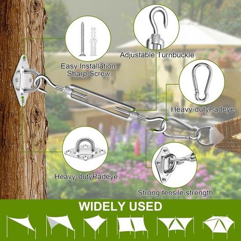 Accesorios para tela de sombra，Kit de montaje para toldo，Sin tela，Kit de montaje para hamaca，Kit de montaje para vela solar M5，44 piezas (1/4)