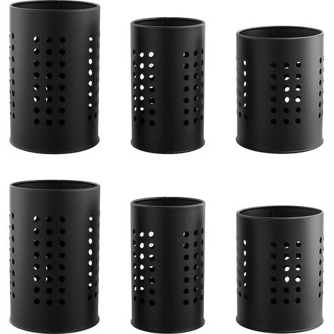 Lot de 6 Pots à Ustensiles de Cuisine en Acier Inoxydable Noir, Égouttoir à Couverts avec Trous de Drainage pour Plan de Travail, 3 Tailles (1/5)