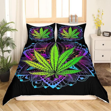 Bettwäsche-Set mit Cannabis-Blatt-Mandala-Design, 200x200 cm
