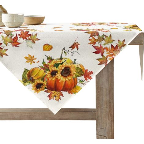 Tovaglia Tavola Autunnale Zucche Bianca 120x120 cm (1/5)