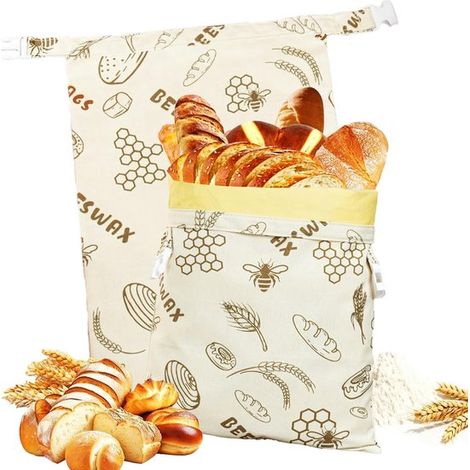 Sac à pain - 2 pièces - Sacs à pain en cire d'abeille - Lin - Réutilisables - Pour pain fait maison - 43x33cm - F (1/5)