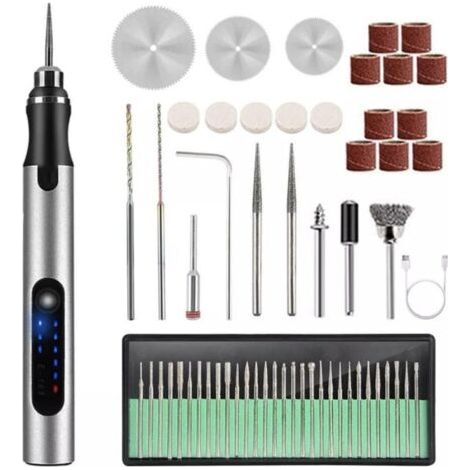 Elektrischer Gravierstift, einstellbare Geschwindigkeit, wiederaufladbares, kabelloses Profi-Gravierwerkzeug, 58-teiliges Set (silber) (1/5)