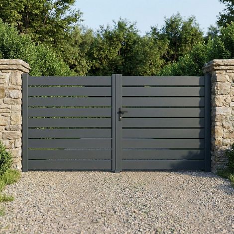 Portail battant aluminium ajouré H 1m60 x P 4m Gris 7016 (1/5)