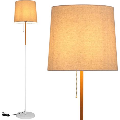 Lampada Piantana Terra Design Moderno Paralume E27 Tessuto Legno Metallo (1/5)