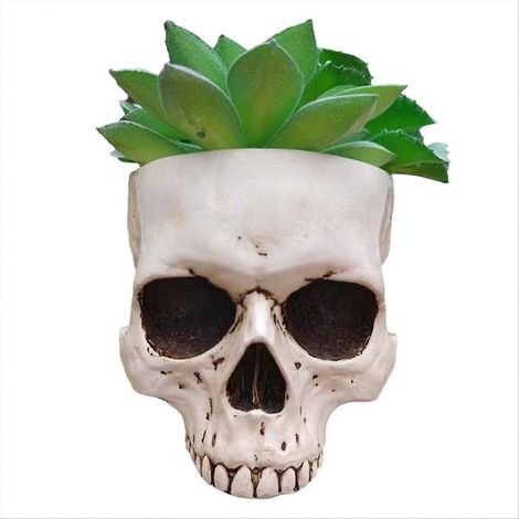 Décoration de pot de fleurs en forme de crâne d'Halloween, blanche (1/5)