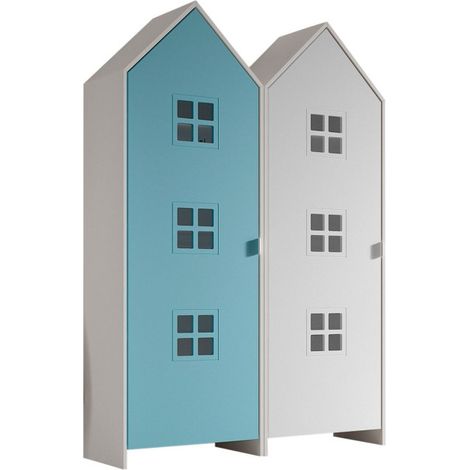 Pack - 2 Armoires Enfant "Casami Bruges" 171cm Bleu & Blanc (1/3)