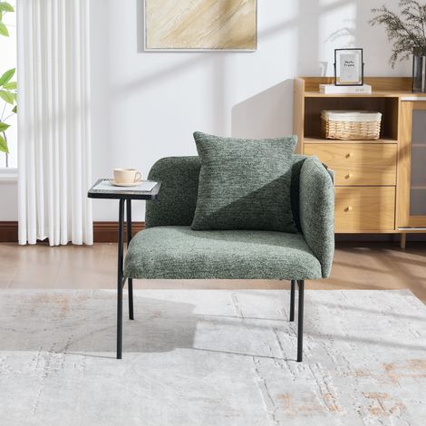 Poltrona con tavolino laterale integrato, tessuto chenille, 86 x 72 x 71 cm, verde smeraldo DESVIAE (1/5)
