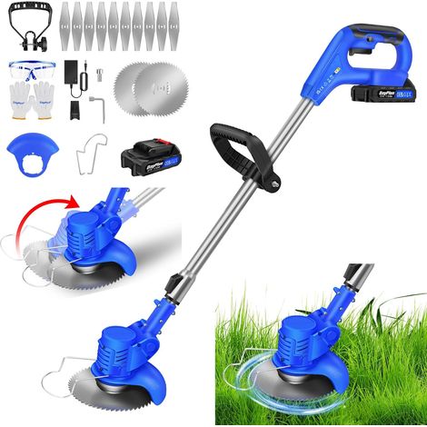 Debroussailleuse Electrique sans Fil, Coupe Bordure avec Batterie et Chargeur, Coupe-Herbe de Jardin Coupe Bordure sans Fil avec 2 Types de Lames pour la Coupe de Jardin Pelouses et Terres Agricoles