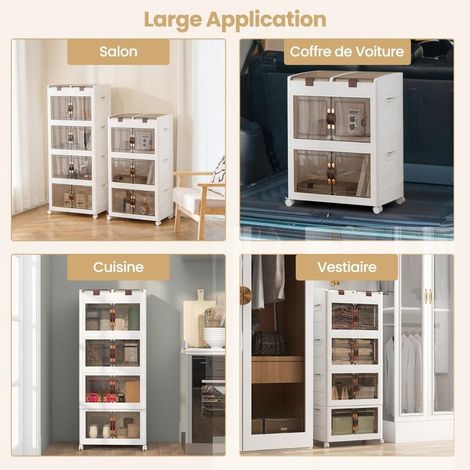 Pour vêtements et jouets Lot de 4 boîtes de rangement plastique pour dressing et chambre 210L pliable avec roulettes (1/5)
