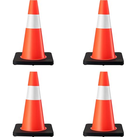Wiltec Verkehrskegel 45 cm hoch 4 Stück, Leitkegel zum Absichern, Pylon reflektierend, Warnkegel aus robustem PVC und Gummi für Baustellen