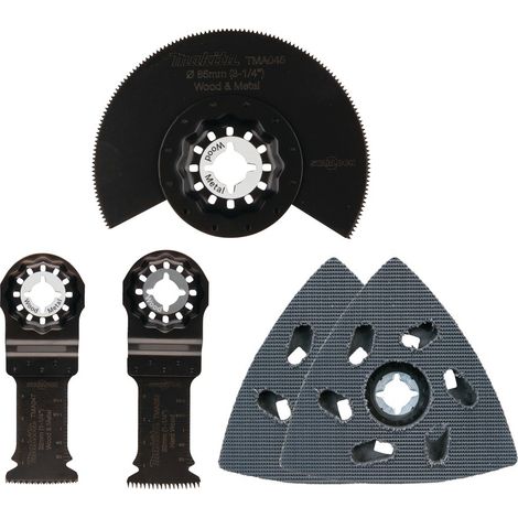 Makita – Ensemble 5 accessoires Starlock pour bois dur – Lame segment TMA045, TMA047, TMA053, 2 plateaux ponçage TMA078 – B67511