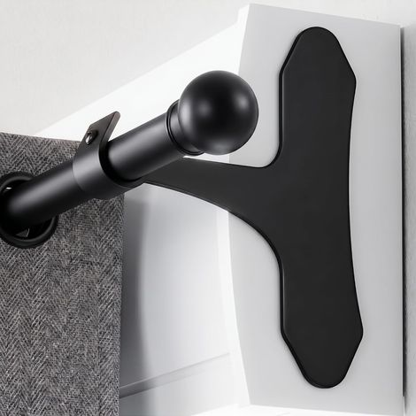 Support Tringle Rideaux Sans Perçage pour Coffre Volet Roulant, Lot de 2 Supports Métal Design Arrondi, Fixation Auto-Adhésive, Compatible Tringles Ø19-28 mm (Noir-2 Supports) (1/5)