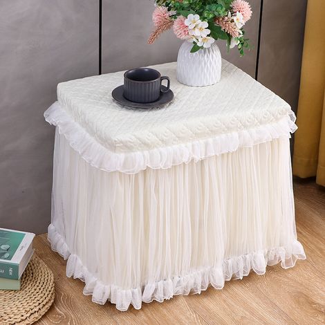 Housse de table de chevet en dentelle, housse de table de chevet de luxe, housse de protection anti-poussière pour décoration de table de chevet (blanc, 50 × 40 × 45 cm) (1/5)