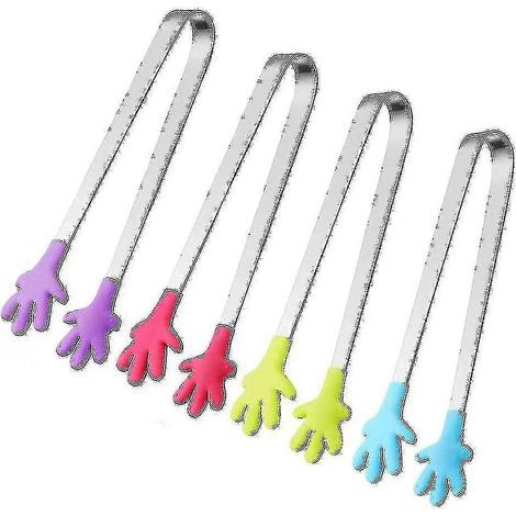 Lot de 4 mini pinces à sucre, pinces alimentaires multifonctions en silicone et acier inoxydable pour glaçons, barbecue, desserts, glaçons et salades - 3