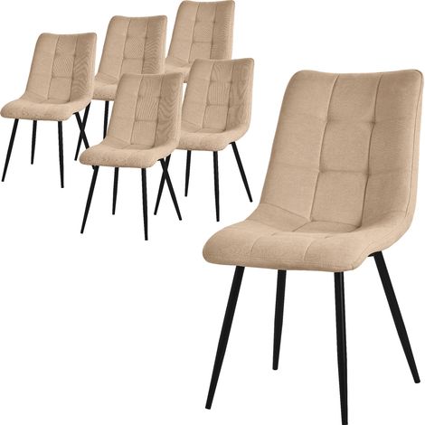ML-Design Set di 6 Sedie per Sala da Pranzo Marrone Chiaro Poltrona da Soggiorno con Rivestimento in Tessuto e Gambe in Metallo Nero Sedia da Cucina con Schienale Poltrone Imbottite per Ufficio