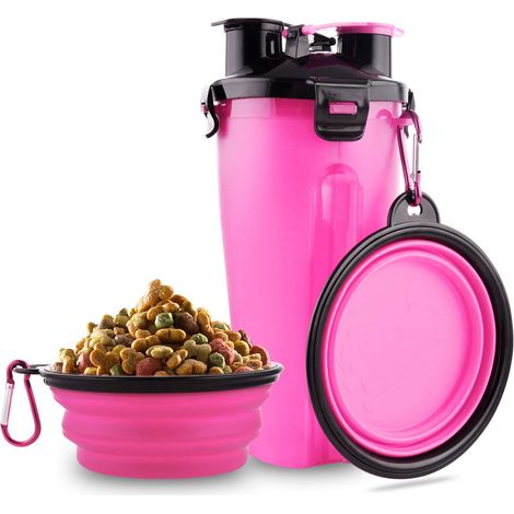MINKUROW Borraccia Per Cani 2 In 1 Borraccia Per Cani Portatile A Prova Di Perdite Con 2 Ciotole Per Cani Pieghevoli Rosa (1/5)