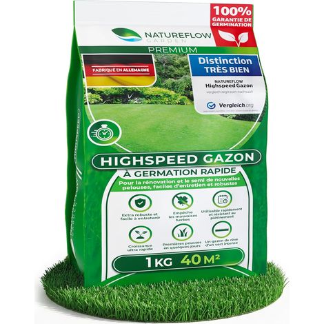 Gazon Regarnissage Rapide 1kg (40m2) - Fabriqué en Allemagne - Résistant & Autoréparation Naturelle - Pelouse Regarnissage - pelouse a semer - Semence Gazon Croissance Rapide (1/5)